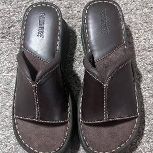 Fashion Bug Brown Wedge Slide Sandals